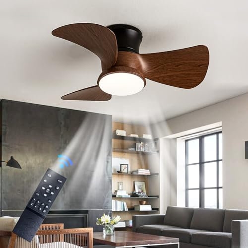 GODFSAHG Ventiladores de Techo pequeños LED con Luces Luz de Ventilador Reversible de 6 velocidades con Control Remoto Temporizador Regulable Inteligente Moderno Ventiladores de Techo con l