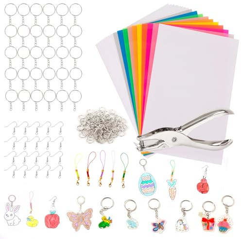 Urtioty 146 Stück Schrumpffolie Set, Schrumpfplastik Set, Schlüsselanhänger Schrumpffolienset für DIY Handwerk Dekorationen