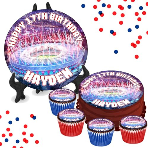 West Ham London Stadium Fireworks PERSONALISED Edible Cupcake Toppers / 8 Inch Cake Wafer or Icing - Sports Football Fan Birthday Decorations - Perfect for Brownies, Cookies, Muffins & More!