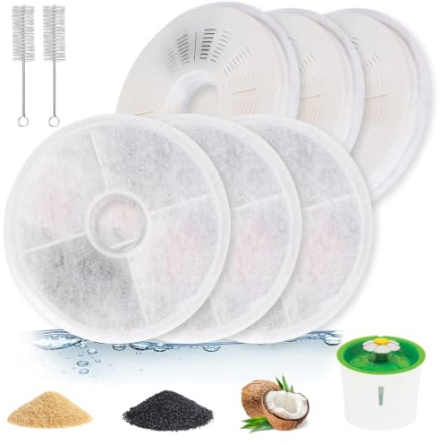 6 Filtres Fontaine à Eau pour Chat – Filtre pour Fontaine à Chat 3L, Filtre Fontaine Eau Chat, Compatible Fontaine Fleur, Adoucit l’Eau, Favorise la Santé Urinaire, Fourni avec 2 brosses de Nettoyage