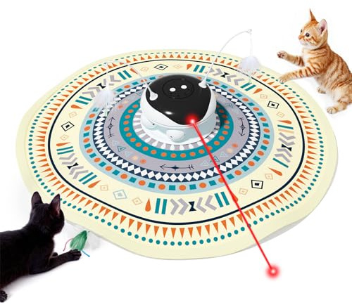 Gardner Pet Katzenspielzeug, 5 in 1 Elektrisch Interaktiv, Beige | Automatisches Spielzeug, Versteckspiel, Federspielzeug, Laser & Bälle & Vogelstimmen, USB-Aufladung