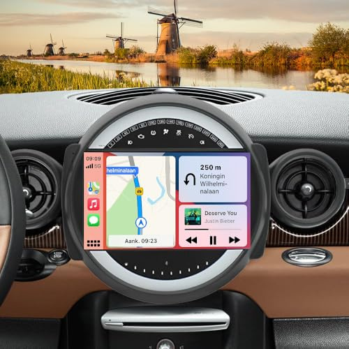 4+64G Android 14 Car Stereo for BMW Mini Cooper R56 2007-2014 w/with Wireless Carplay Android Auto 9inch Touch Screen Double Din Car Radio GPS Navi WiFi Bluetooth Mirror Link EQ FM Receiver RDS SWC