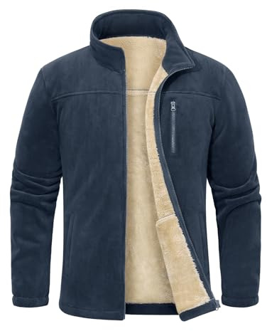 TOMEEK Chaqueta Hombre Invierno Forro Polar Grueso Chaquetas para Hombre con Cremallera Cuello Alto Cálida Sherpa Abrigo Casual Sudaderas sin Capucha Chaqueta Invierno(Azul marino,XL)