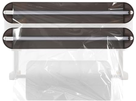 3 In 1 Magnetischer Frischhaltefolienspender, mit Küchenrollenhalter Folienschneider Küche, Wandrollenhalter Alufolienspender für Küche, Kühlschrank (Halbdurchsichtig)