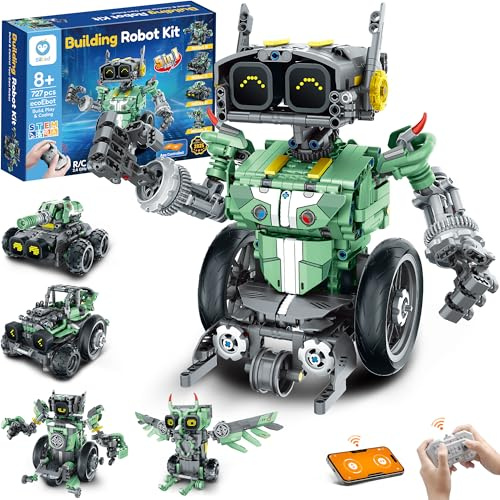 Sillbird 5-in-1 STEM Programmable Robot Car Building Kit Ages 8-14 | STEM Coding Robotic Birthday Presents for Kid, Buildable 5in1 Models, Rechargeable Toy, LED Eyes, 727 Pieces