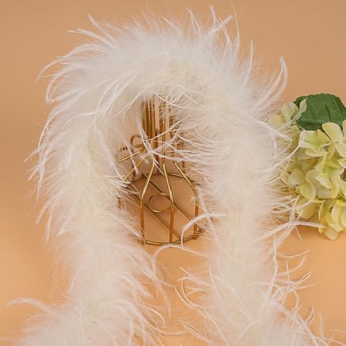 Blausky 1 Stück 2 Yards Federboa,8-10cm Flauschige Federschal Feder-Boa aus Straußenfeder Federstola Boas für Damen Federn-Accessoires für 20er Jahre Gatsby Partys Flapper Karneval,Beige