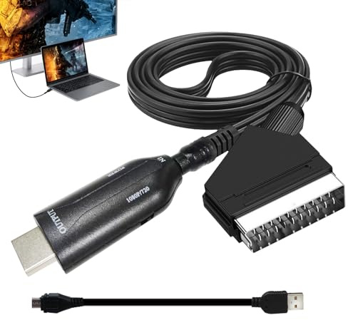DONOONIS Adaptateur Peritel HDM1, Cable Peritel HD1 pour TV, Convertisseur Péritel vers HDM1 Avec CâBle USB pour TV Full HD 720P/1080P, Prise Péritel pour HDTV STB VHS Xbox Ps3 Sky DVD Blu-Ray