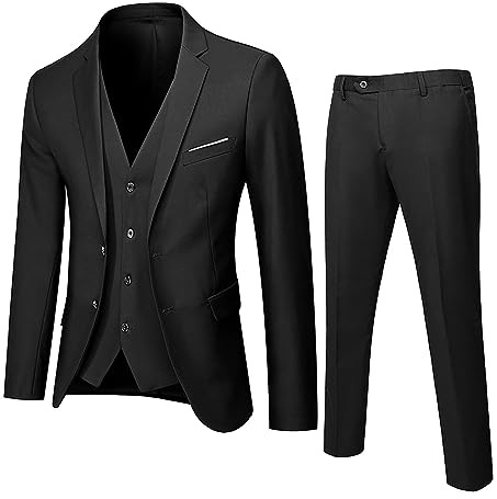 Traje de tres piezas Slim Fit para hombre, conjunto de boda para hombre, conjunto de chaqueta chaleco y pantalón de color sólido, adecuado para bodas en ocasiones festivas y banquetes
