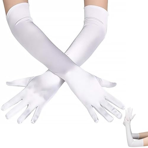 1 Paar Handschuhe Lang Weiße Schwarz, Lange Handschuhe Damen Elegant,Long Black White Gloves,Seidenhandschuhe Satin Elastic Abendhandschuhe Stoff für Halloween,Cosplay Kostüm Karneval Party Ballkostüm