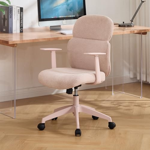 DAYALANE Ergonomischer Bürostuhl, Schreibtischstuhl höhenverstellbar, Rosa | Computerstuhl aus Chenille, Drehstuhl Wippfunktion, Arbeitsstuhl für Büro Home Office