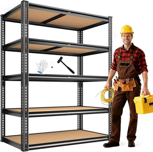 ROOMFAVE Garage Shelving Heavy Duty, 5 Tier,72 H x 35.56 W x 16 D Black