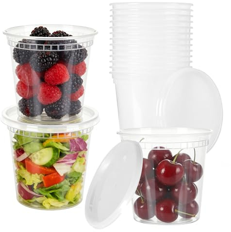 Romon Boîte Alimentaire Set, 24 Pièces Pots Plastique avec Couvercle, Hermétiques, Barquette Culinaire Reutilisable Pour Batch Cooking, Lave-Vaisselle Compatible, Micro-Ondes(710ml/24oz)