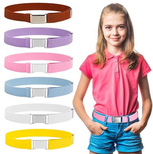 OrdiHar 6 Stück Gürtel Kinder, Elastischer Kindergürtel Verstellbar mit Quadratischer Schnalle, Stretch Kindergürtel für 2-15 Jährige Jungen Mädchen Unisex, Passend zu Jeans Shorts Hosen Kleidern