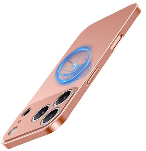 Galful magnetiskt fodral för iPhone 17 Pro kompatibelt med Magsafe ultratunt mobiltelefonfodral iPhone 17 Pro smalt fodral komplett kameraskydd matt PC hårt fodral reptåligt skyddshölje-roséguld