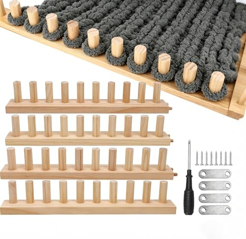 46 Inch Chunky Knitting Blanket Loom Set, 4-in-1 Adjustable Wooden Knitting | Loom Frame for Chunky Yarn | Beginner-Friendly Hand Weaving Tools for DIY Throws, Blankets, Cushions & Home Decor (3)