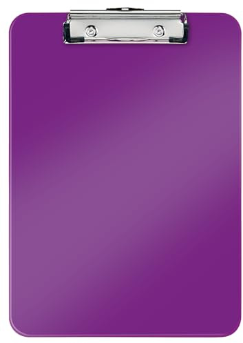 Leitz WOW A4 Klemmbrett, hochwertiges Klemmbrett aus Hartplastik, 80 Blatt Kapazität, Violett, 39710062