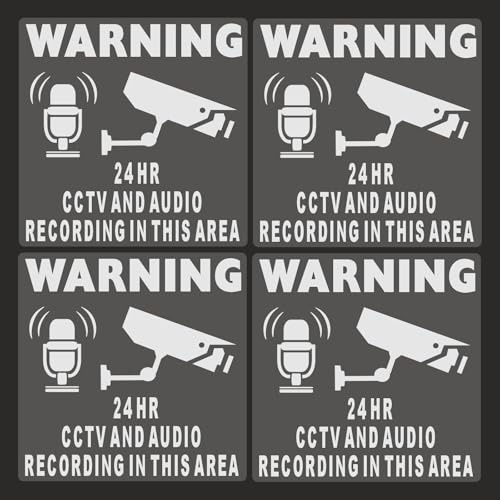 4 x C64W Stickers CCTV Camera and AUDIO Recording Window Signs 24hr 24 Hour Area Video In Operation Security Warning Decals Self Adhesive Labels 100mm