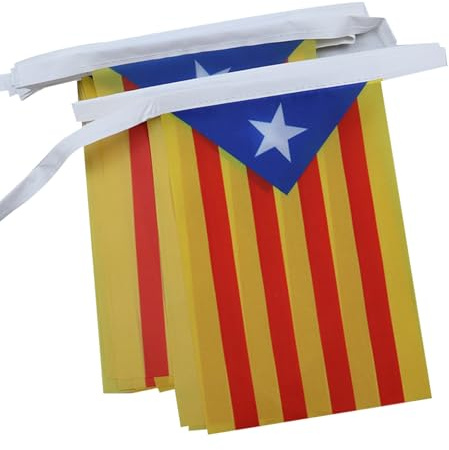 AZ FLAG Guirnalda Cataluña Estelada Blava 6 m 20 banderas Poliéster Ligero | Uso interior y exterior Cadena de banderas catalana banderas cosidas sobre cinta reforzada
