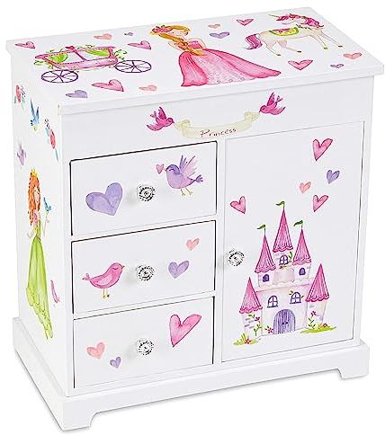 Jewelkeeper - boîte à bijoux princesse musicale, boite a bijoux musicale princesse fille avec 3 tiroirs de rangement, licorne et château au royaume des fées - mélodie danse de la fée dragée