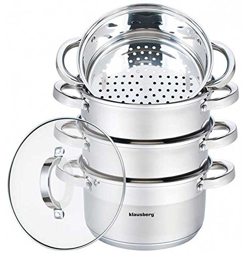 Klausberg Mantowarka Dampfkocher 24cm Set Induktion Kochtopf Dampfgarer Glasdeck (5 Elemente)