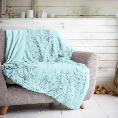 Lightweight Hug Snug Sherpa Fleece Blanket | Luxury Warm Faux Fur Throw for Sofa Bed | Thermal Fluffy Blanket For Bed Couch & Sofas Settee (150x200 Cm, Duck Egg)