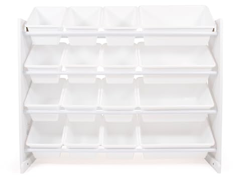 Humble Crew Extra-Large Wooden Toy Storage Organiser for Children & Toddlers, with 16 BPA Free Plastic Removable Storage Bins, Ideal for Storing Toys, Games, Books and Craft Supplies - White