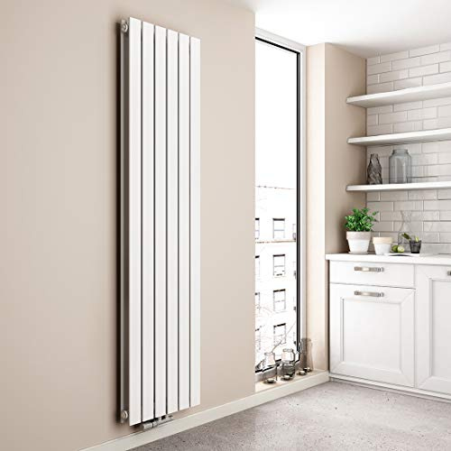 EMKE Design Heizkörper Flach, 1800x460 mm Vertikal Flachheizkörper mit Mittelanschluss, Doppellagig Paneelheizkörper Wandheizkörper für Bad, Schlafzimmer & Wohnzimmer, Weiß 1624W