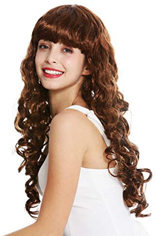 WIG ME UP - 0082-ZA6A Perücke Damen Karneval Halloween lang Locken lockig voluminös Pony Braun Goldbraun