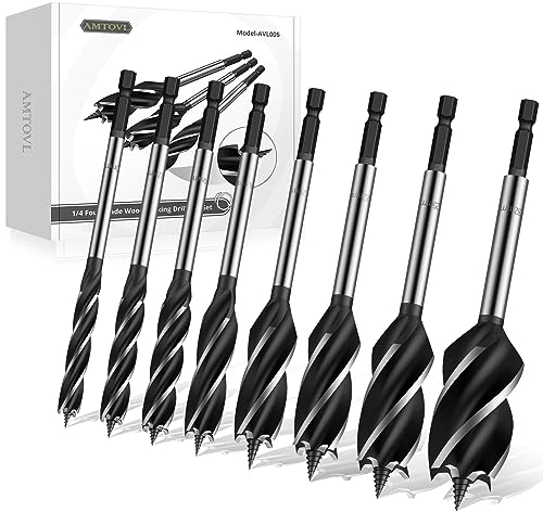 AMTOVL Wood Drill Bit Reaming Drill Wood Auger High-Carbon Steel Fast Cut Woodworking Drill Bit Set 8pcs 10mm,12mm,14mm,16mm,20mm,22mm,25mm,32mm