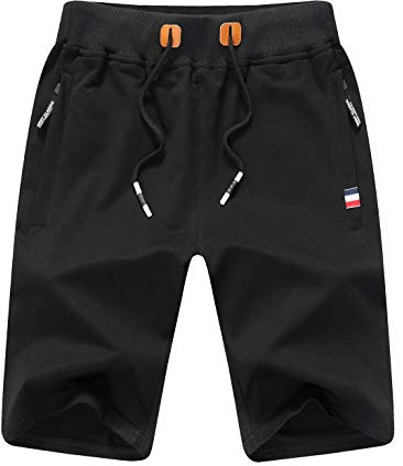 Tansozer Herr Shorts Korta Byxor Herr Sportshorts Herr Träningsshorts Löparshorts för män Bermuda Sommar Atletiska Fitnessshorts Herr Sportiga Gymshorts med Blixtlåsfickor Svart S