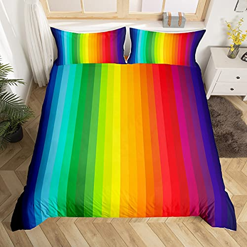 Loussiesd Regenbogen 2 Teilig 135x200 cm Bettwäsche Set Marmor Streifen Bunt Multicolor Bettbezug Set für Kinder Jungen Mädchen Weich Atmungsaktiv Microfaser Betten Set inkl.1 Kissenbezüge 80x80 cm