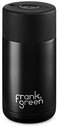 frank green - Tasse réutilisable en céramique - Tasse à café de voyage en acier inoxydable - Gobelet isotherme - Couvercle à bouton-poussoir - 355 ml - Bleu nuit