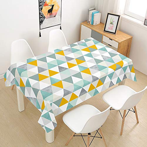 Morbuy Tischdecke Abwaschbar, Dreieck Patchwork Tischtuch Rechteckig Tischwäsche Gartentischdecke Outdoor Tischdekoration Wasserdicht Polyester Ölfest Pflegeleicht (140x240cm,Blau Gelb)