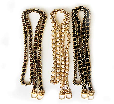 3 Stück Kettenriemen Metall, Ersatz Schulterriemen mit 120cm Kette Trageriemen, Handtaschenkettenriemen, für Damen Handtaschen Umhängetasche Geldbeutel (Schwarz, weiß, braun)
