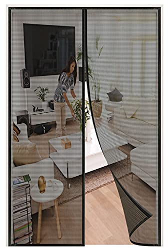 Magnet Fliegengitter Tür，140x220cm (55.11x86.61in) Insektenschutz Balkontür，Magnetisch Automatisches Schließen，Halten Sie Fehler Fern，Kinderleichte Klebemontage Ohne Bohren-Schwarz