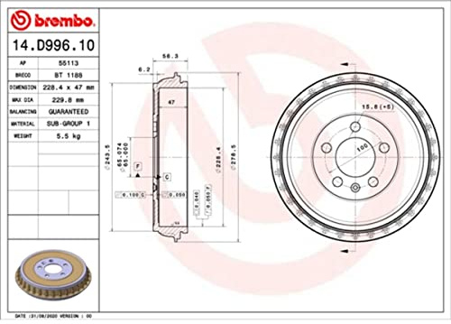 BREMBO 2x Bremstrommel 14.D996.10 | Kompatibel mit: AUDI A1 City Carver, A1 Sportback, SEAT ARONA, IBIZA V, SKODA FABIA IV, KAMIQ, SCALA, VW POLO VI, TAIGO