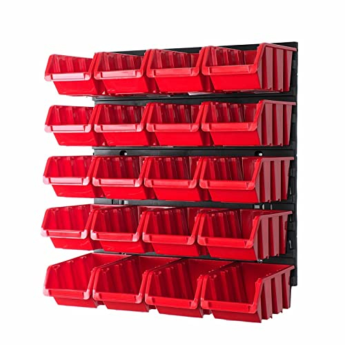 Valle Verde 21-tlg. Werkzeugwand Set, Werkstattwand, Wandregal, Lochwand - 20 Stapelboxen - Für Werkstatt, Garage - Kunststoff - 386 x 390 mm