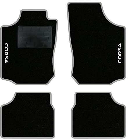 QUEMAR Auto-Fußmatten-Set für Opel Corsa C 2000-2006 / passgenaues Fußmatten-Set aus Teppich und Gummi (2 Stickereien, Perlrand)