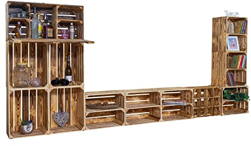 Vinterior Wohnwand, TV-Board und Minibar Sienna mit Regal Wohnwand Mediawand Schrankwand Anbauwand Wohnzimmer Set Wand