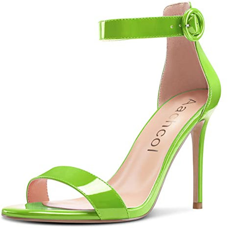 Aachcol Donna Spillo Alto High Tacco Heel Sandali Aperte sulla Punta Cinturino alla Caviglia Clear Sexy 10 CM Verde Lime Verniciata 43 EU