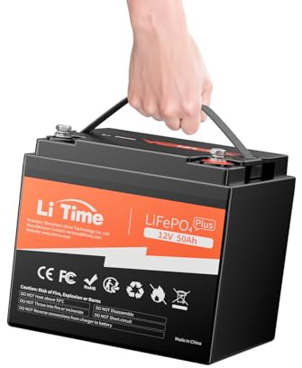LiTime Bateria Litio 12V 50Ah, Baterias Lifepo4 50Ah con BMS, 4000+ Ciclos, 10 Años de Vida Útil,Bateria Lifepo4 12V para Caravana, Autocaravana, Barcos, Solar Hogares, Camping