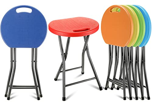 Leinuosen Set of 6 Assorted Color Portable Folding Stools 18 Inch Stackable Stool with Handle Foldable Stacking Stool Flexible Seating for Home Office Classrooms Camping Kitchen Party