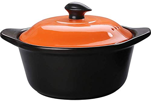 Pentole di Terracotta con Coperchio colorato, pentola per stufato in Ceramica per Piano Cottura, pentola Antiaderente per pentole, casseruola Cocotte Arancione 2 Litri