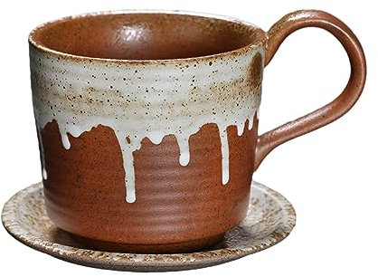 CAPIJIONG Taza de café de cerámica de 300 ml/10.1 onzas, taza de leche de marca antigua, taza de café creativa de estilo nórdico, taza de café para oficina, hogar, restaurante, cafetería, casa de té,