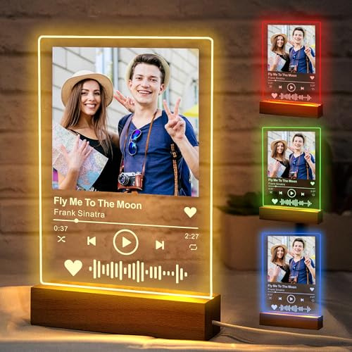 EDSG Personalised from Spotify Plaque Music Plaque LED Acrylic Song with Photo Personalised Gifts for Him Her Women Men Valentine's Day Christmas Anniversary Birthday Mothers Day