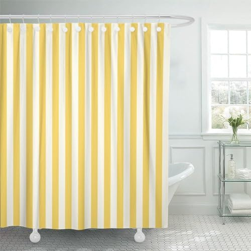 Emvency Duschvorhang Wasserdicht Weiß Streifen Streifen Stempel Gelb Nachtwäsche Bekleidung Produkte Vertikal Polyester Stoff 72 x 78 Zoll Set mit Haken
