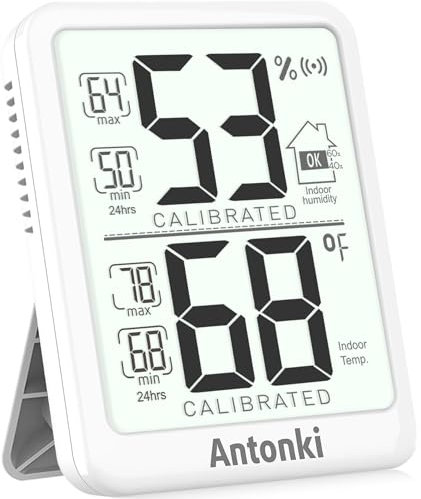 Antonki Room Thermometer, Digital Small Hygrometer Indoor Thermometer Humidity Gauge, Temperature Humidity Meter with Max/Min Record Monitor Sensor for Home, Plants - Battery Included