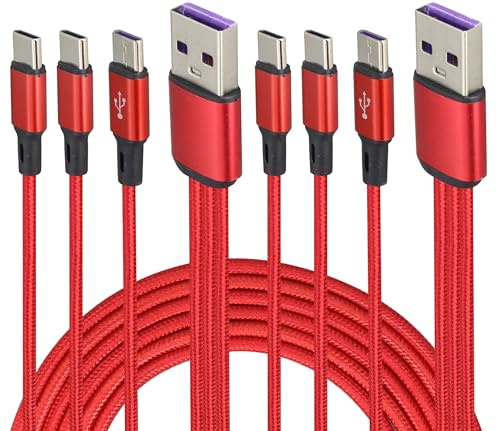 AAOTOKK 2Pack/4Ft 3-in-1Multifunctional Charging Cord,USB A Male to 3Type C Male Jack Nylon Braided Cables,2A fast Charging,Compatible for Mobile/Android & More USB C interface Devices(Red-3 Type C)