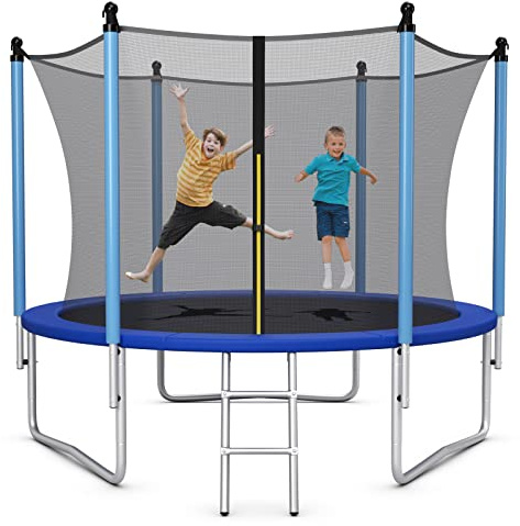 COSTWAY Cama Elástica de Exterior 244/305/366/427 cm, Trampolín con Red de Seguridad, Tubos Galvanizados Antióxido, Escalera, Resistente a la Intemperie, para Niños y Adultos (305 cm)