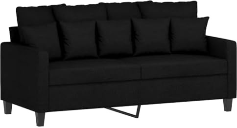 vidaXL Sofa 2-Sitzer, Loungesofa Couch mit Armlehnen Rückenkissen, Wohnzimmersofa Designsofa Metallgestell, Sitzmöbel Zweisitzer, Schwarz Stoff